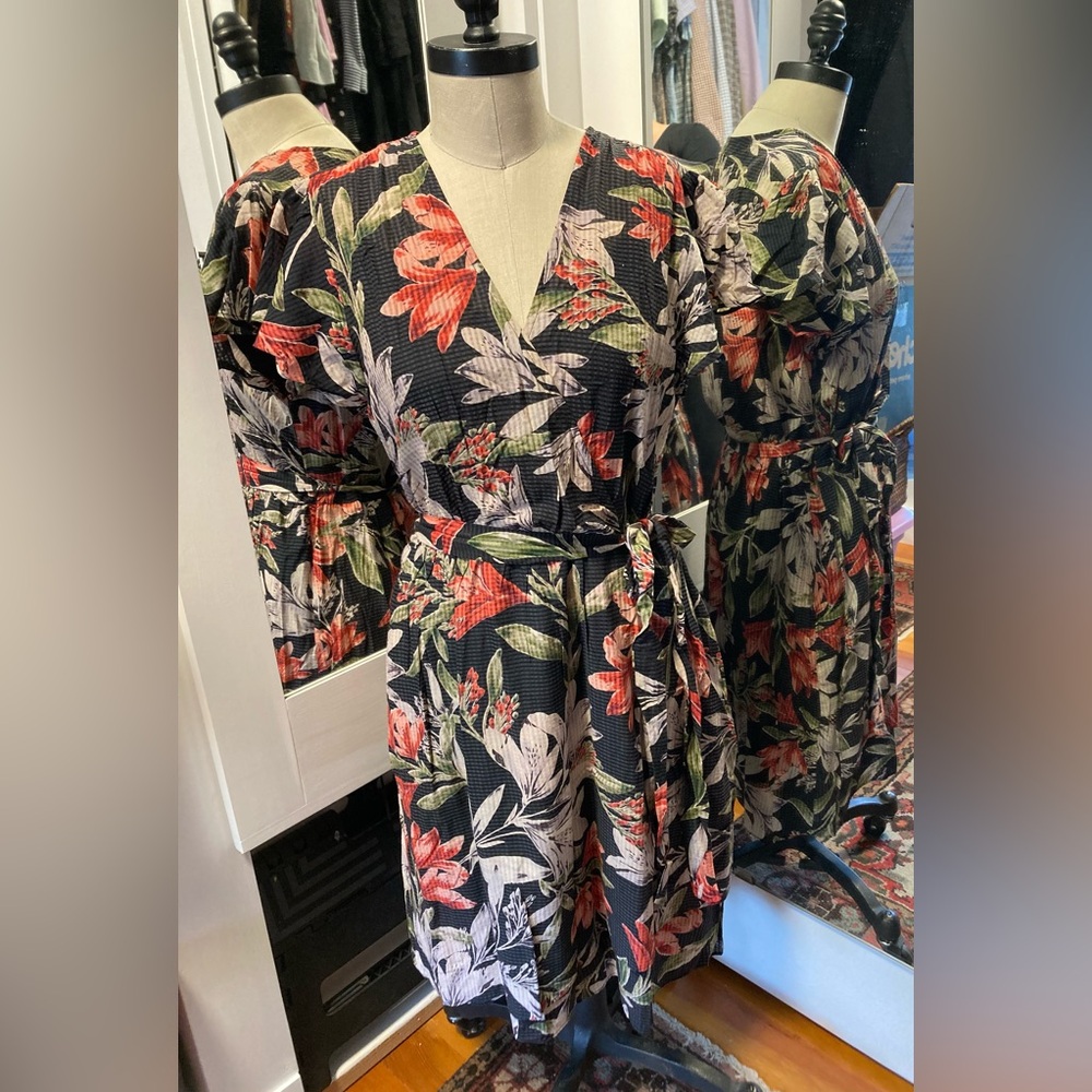 NWT French Connection - Tropical Faux Wrap Dress, Size Large